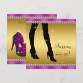 Elegante Magenta en Gouden Verjaardagsfeest Kaart (Voorkant / Achterkant)