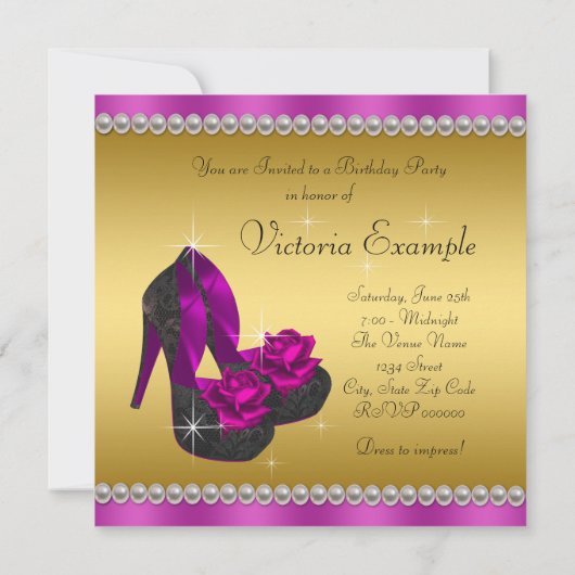 Elegante Magenta en Gouden Verjaardagsfeest Kaart (Achterkant)