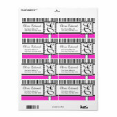 Elegante magenta en zwarte strepen Monogram E Etiket (Full Sheet)