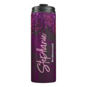 Elegante magenta glitter druipt bruidsjubileum thermosbeker (Voorkant)