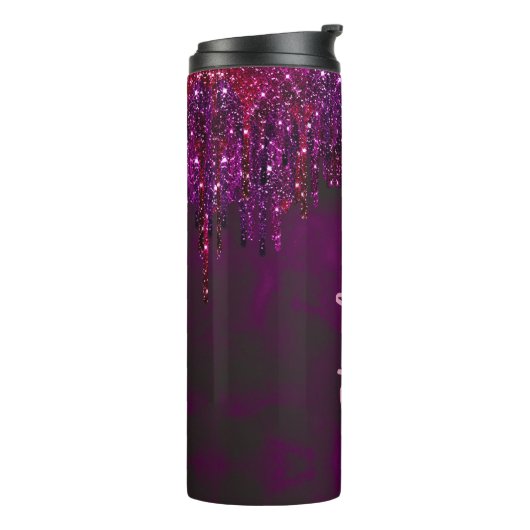 Elegante magenta glitter druipt bruidsjubileum thermosbeker (Gedraaid links)