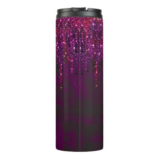 Elegante magenta glitter druipt bruidsjubileum thermosbeker (Achterkant)