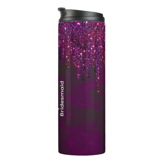 Elegante magenta glitter druipt bruidsjubileum thermosbeker (Geroteerd rechts)