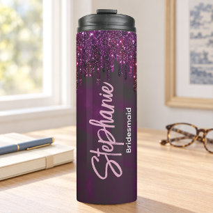 Elegante magenta glitterslierende bruiloft jubileu thermosbeker