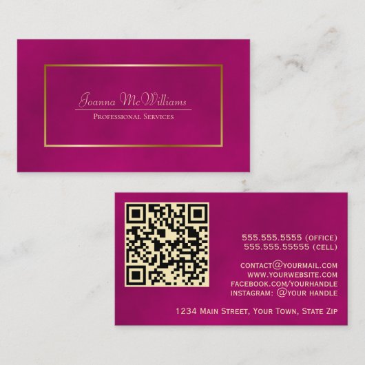 Elegante Magenta & Gold Professional QR-code Visitekaartje (Voorkant / Achterkant)