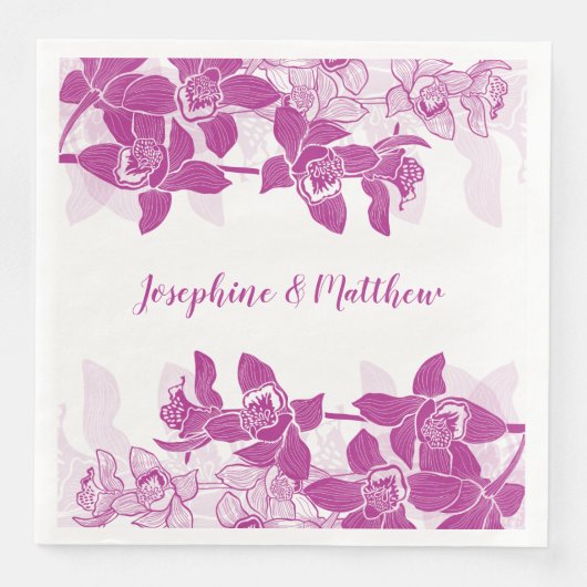 Elegante magenta orchidee bloemenbruiloft Waterver Servet (Voorkant)