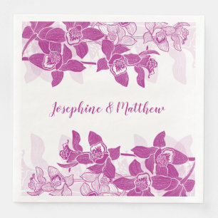 Elegante Magenta Orchidee Bloemige Waterverf Bruil Servet