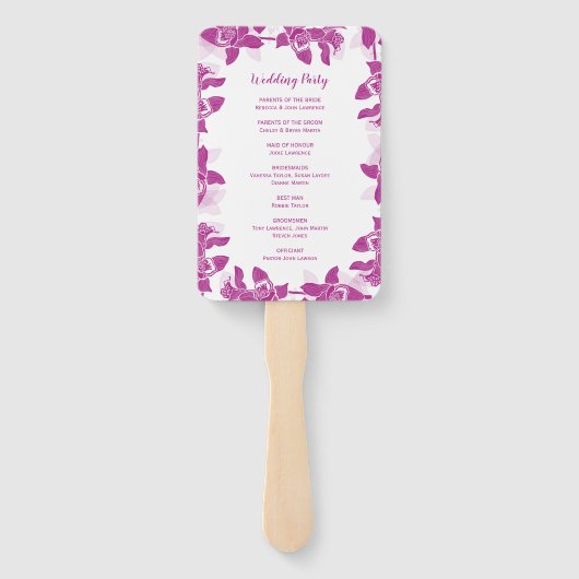 Elegante magenta orchidee bruiloft ceremonie progr handwaaier (Achterkant)