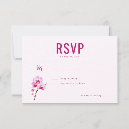 Elegante Magenta Orchidee RSVP Kaartje (Voorkant)