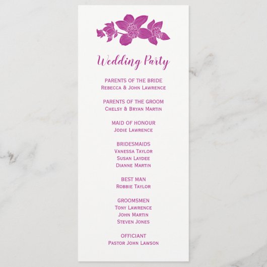 Elegante magenta orchidee Waterverf bruiloft progr Programmakaart (Achterkant)