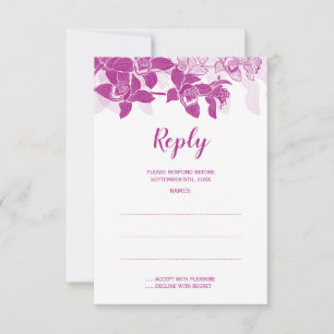 Elegante magenta orchideeën bruiloft antwoord Kaar