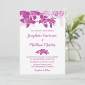 Elegante magenta orchideeën bruiloft uitnodiging (Staand voorkant)