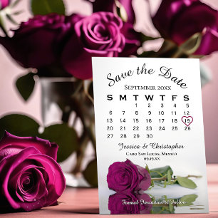 Elegante magenta Paarse Roos trouwkalender Save The Date