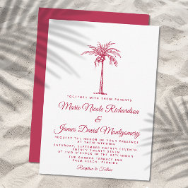 Elegante Magenta Palm Formele Strand Bruiloft Kaart
