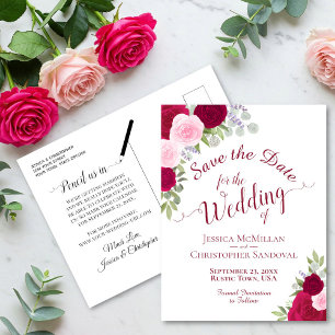 Elegante Magenta & Pink Roses bruiloft Save the Da Aankondigingskaart