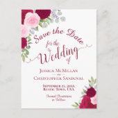 Elegante Magenta & Pink Roses bruiloft Save the Da Aankondigingskaart (Voorkant)