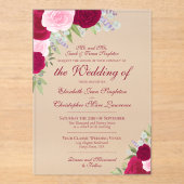 Elegante Magenta & Pink Roses formele bruiloft Acryl Uitnodigingen (Voorkant)