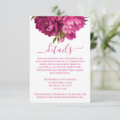 Elegante Magenta pioen bloemenbruiloft details Informatiekaartje (Staand voorkant)