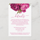 Elegante Magenta pioen bloemenbruiloft details Informatiekaartje (Voorkant)