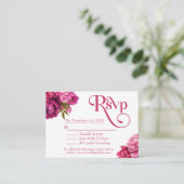 Elegante Magenta pioen bloemenbruiloft RSVP Informatiekaartje (Staand voorkant)