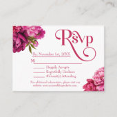 Elegante Magenta pioen bloemenbruiloft RSVP Informatiekaartje (Voorkant)
