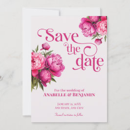 Elegante Magenta Pioenbloem Save the Date Kaart