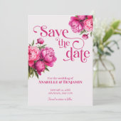 Elegante Magenta Pioenbloem Save the Date Kaart (Staand voorkant)