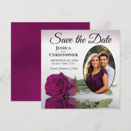 Elegante Magenta Pruim Roos met Ovale Fotohuwelijk Save The Date