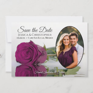 Elegante Magenta Pruim Roos Ovaal Foto Bruiloft Save The Date