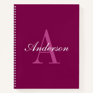 Elegante Magenta Rode, Roze & Witte Naam & Monogra Notitieboek
