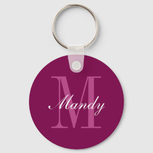 Elegante Magenta Rode, Roze & Witte Naam & Monogra Sleutelhanger