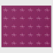 Elegante Magenta Rood, Roze & Wit Naam & Monogram Cadeaupapier (Vlak)