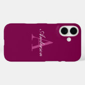 Elegante Magenta Rood, Roze & Wit Naam & Monogram Case-Mate iPhone Case (Achterkant (horizontaal))