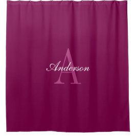 Elegante Magenta Rood, Roze & Wit Naam & Monogram Douchegordijn