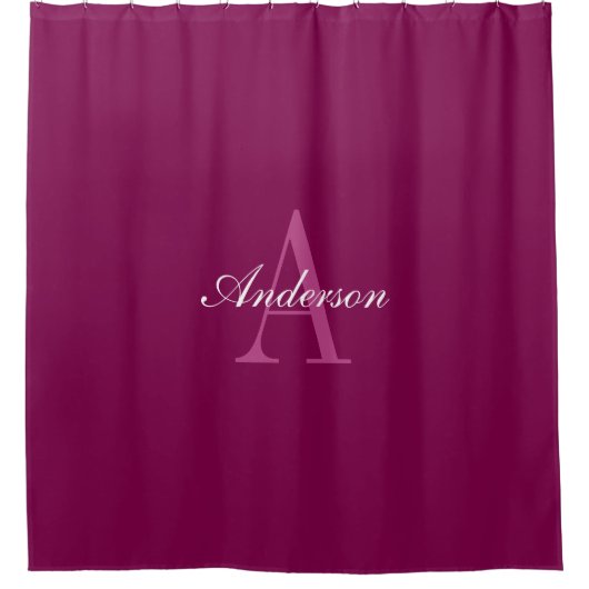 Elegante Magenta Rood, Roze & Wit Naam & Monogram Douchegordijn (Voorkant)