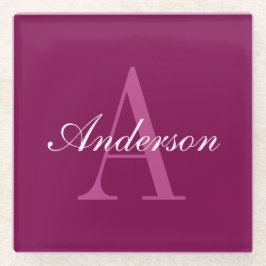 Elegante Magenta Rood, Roze & Wit Naam & Monogram Glazen Onderzetter