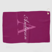 Elegante Magenta Rood, Roze & Wit Naam & Monogram Golfhanddoek (Horizontaal)