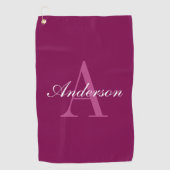 Elegante Magenta Rood, Roze & Wit Naam & Monogram Golfhanddoek (Voorkant)