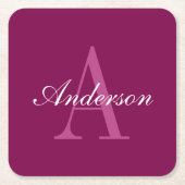 Elegante Magenta Rood, Roze & Wit Naam & Monogram Kartonnen Onderzetters (Voorkant)