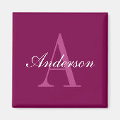 Elegante Magenta Rood, Roze & Wit Naam & Monogram Magneet (Voorkant)