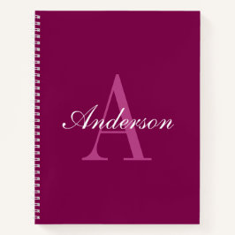 Elegante Magenta Rood, Roze & Wit Naam & Monogram Notitieboek