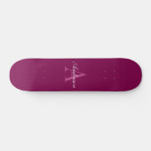 Elegante Magenta Rood, Roze & Wit Naam & Monogram Persoonlijk Skateboard (Horizontaal)
