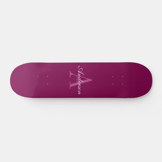 Elegante Magenta Rood, Roze & Wit Naam & Monogram Persoonlijk Skateboard (Horizontaal)