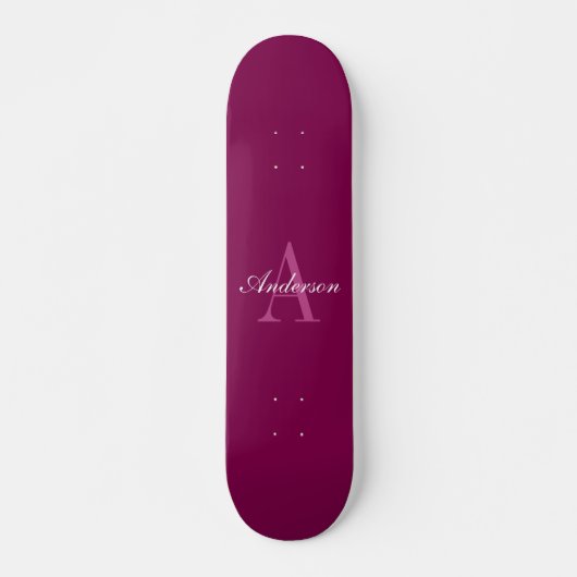 Elegante Magenta Rood, Roze & Wit Naam & Monogram Persoonlijk Skateboard (Voorkant)