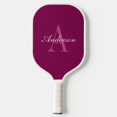 Elegante Magenta Rood, Roze & Wit Naam & Monogram Pickleball Paddle (Achterkant)