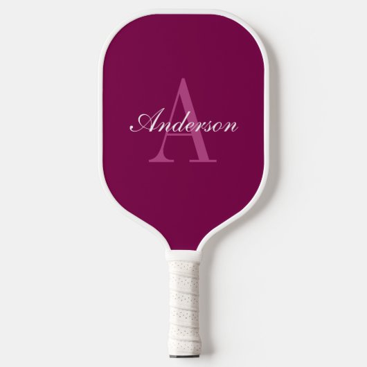 Elegante Magenta Rood, Roze & Wit Naam & Monogram Pickleball Paddle (Voorkant)