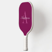 Elegante Magenta Rood, Roze & Wit Naam & Monogram Pickleball Paddle (Links)