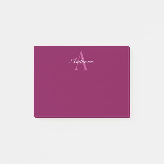 Elegante Magenta Rood, Roze & Wit Naam & Monogram Post-it® Notes (Voorkant)