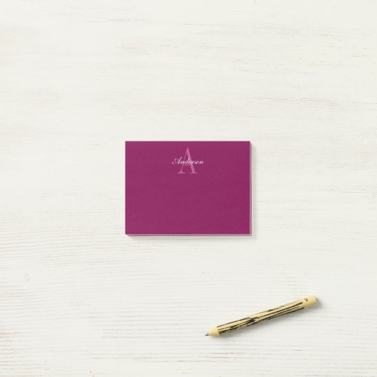 Elegante Magenta Rood, Roze & Wit Naam & Monogram Post-it® Notes (Op bureau)