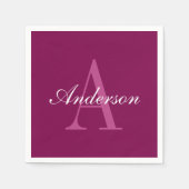 Elegante Magenta Rood, Roze & Wit Naam & Monogram Servet (Voorkant)